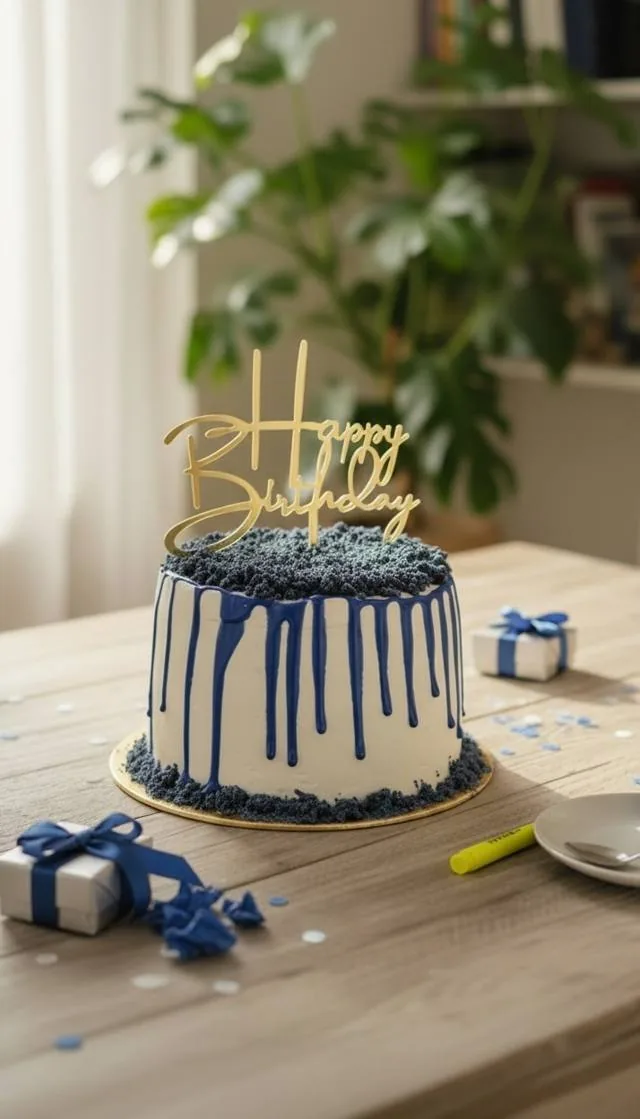 Blue drip birthday cake with custom decoration, birthday cakes in Navalur OMR
